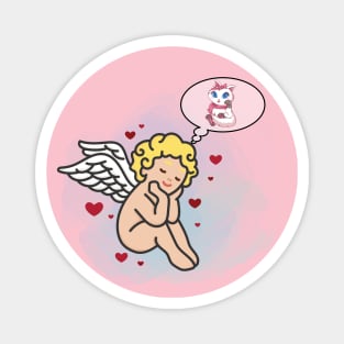 Cupid Dreaming About a Cat Magnet